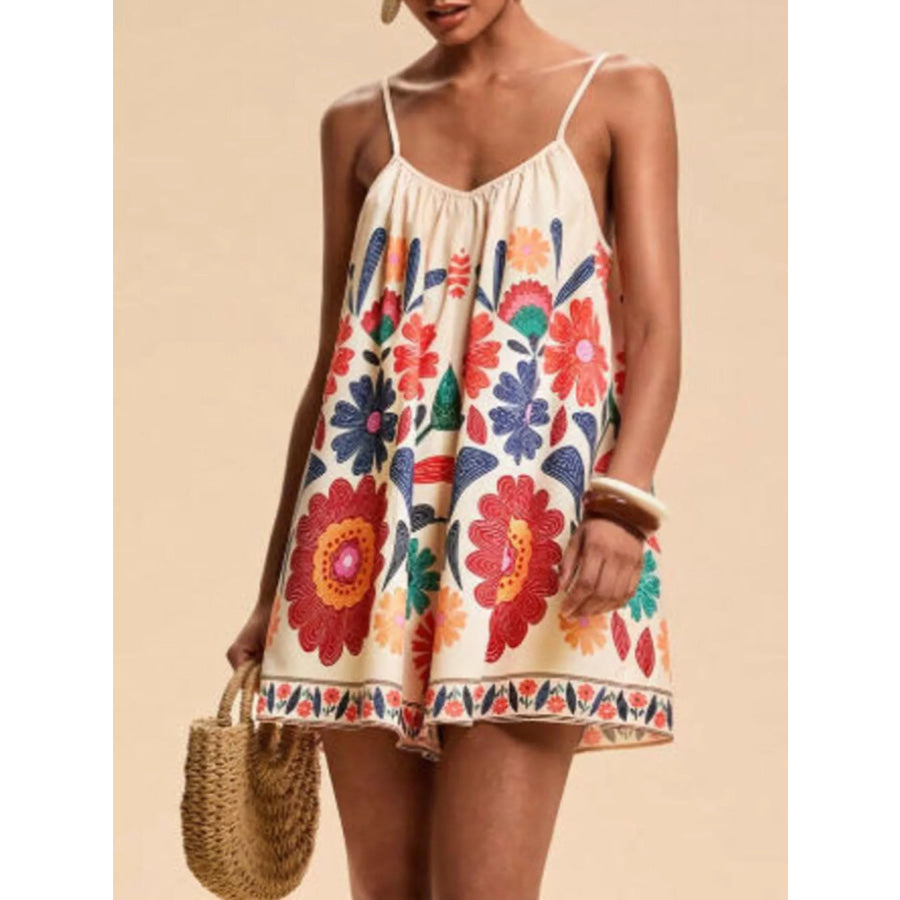 Floral Print Spaghetti Strap Romper Apparel and Accessories