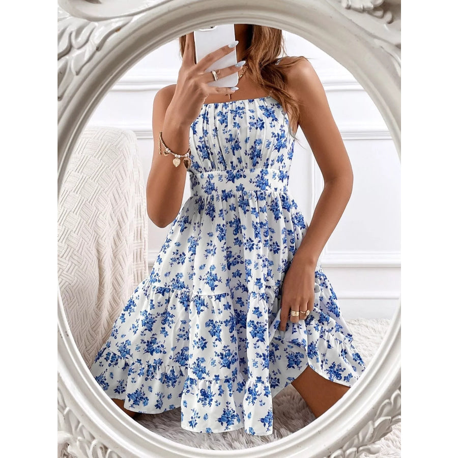 Floral Print Spaghetti Strap Tiered Mini Dress Apparel and Accessories