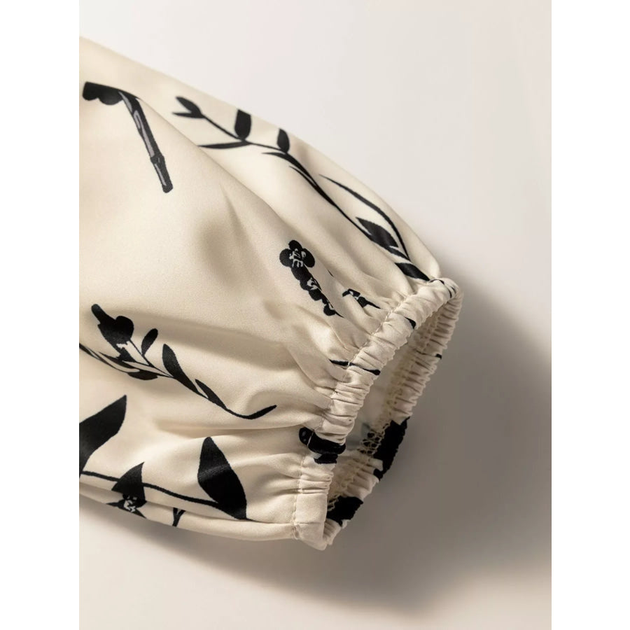 Floral Print Split Neck Long Sleeve Blouse Apparel and Accessories