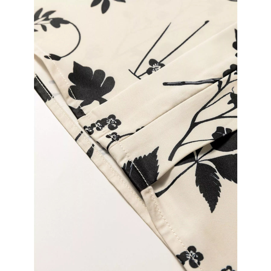 Floral Print Split Neck Long Sleeve Blouse Apparel and Accessories