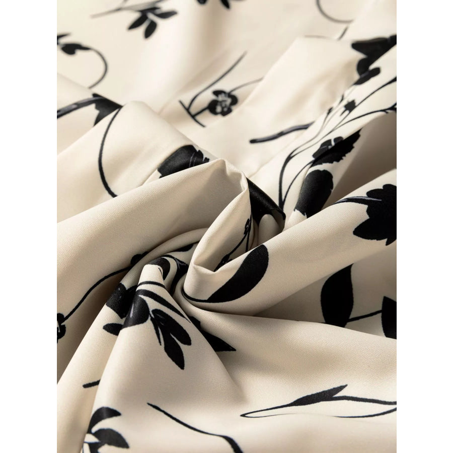 Floral Print Split Neck Long Sleeve Blouse Apparel and Accessories