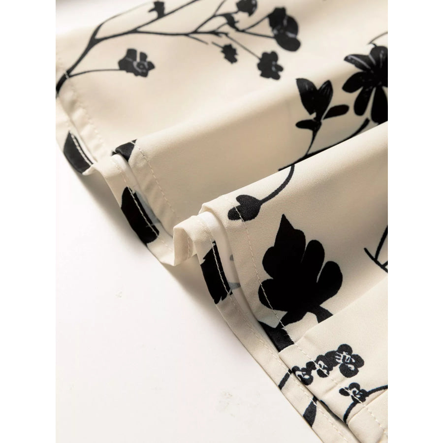 Floral Print Split Neck Long Sleeve Blouse Apparel and Accessories