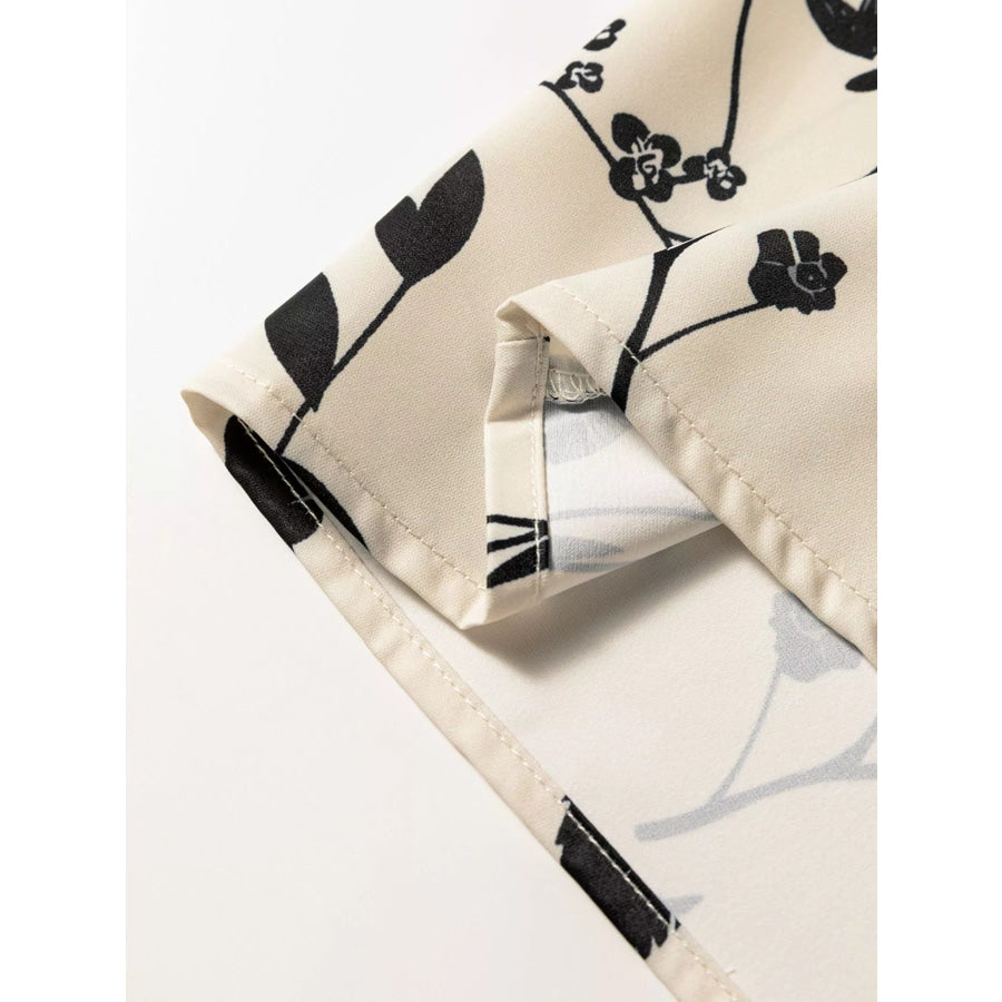 Floral Print Split Neck Long Sleeve Blouse Apparel and Accessories