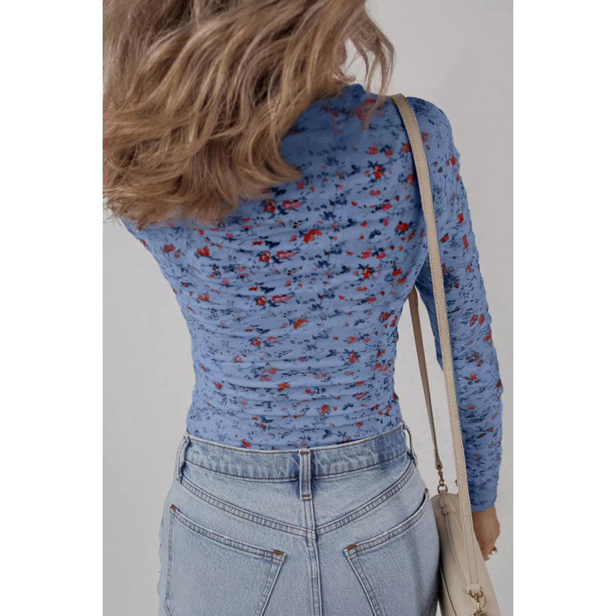 Floral Print Square Neck Long Sleeve Top Apparel and Accessories