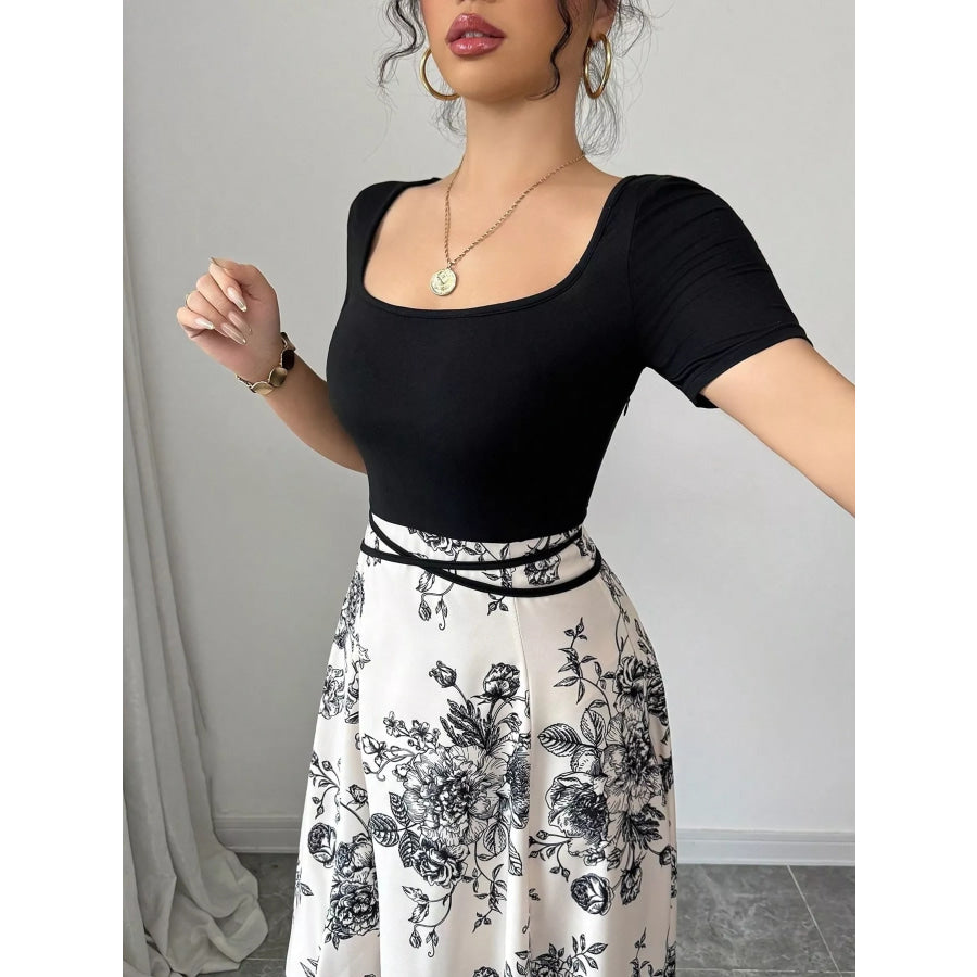 Floral Print Square Neck Maxi Dress Apparel and Accessories