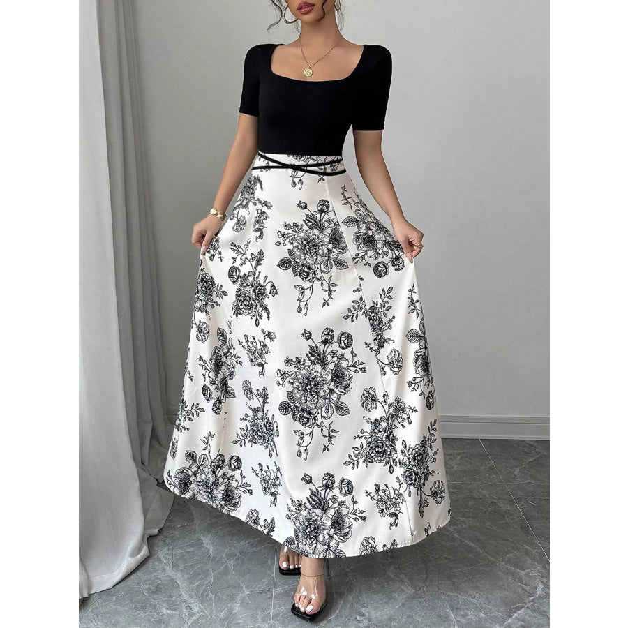 Floral Print Square Neck Maxi Dress Apparel and Accessories
