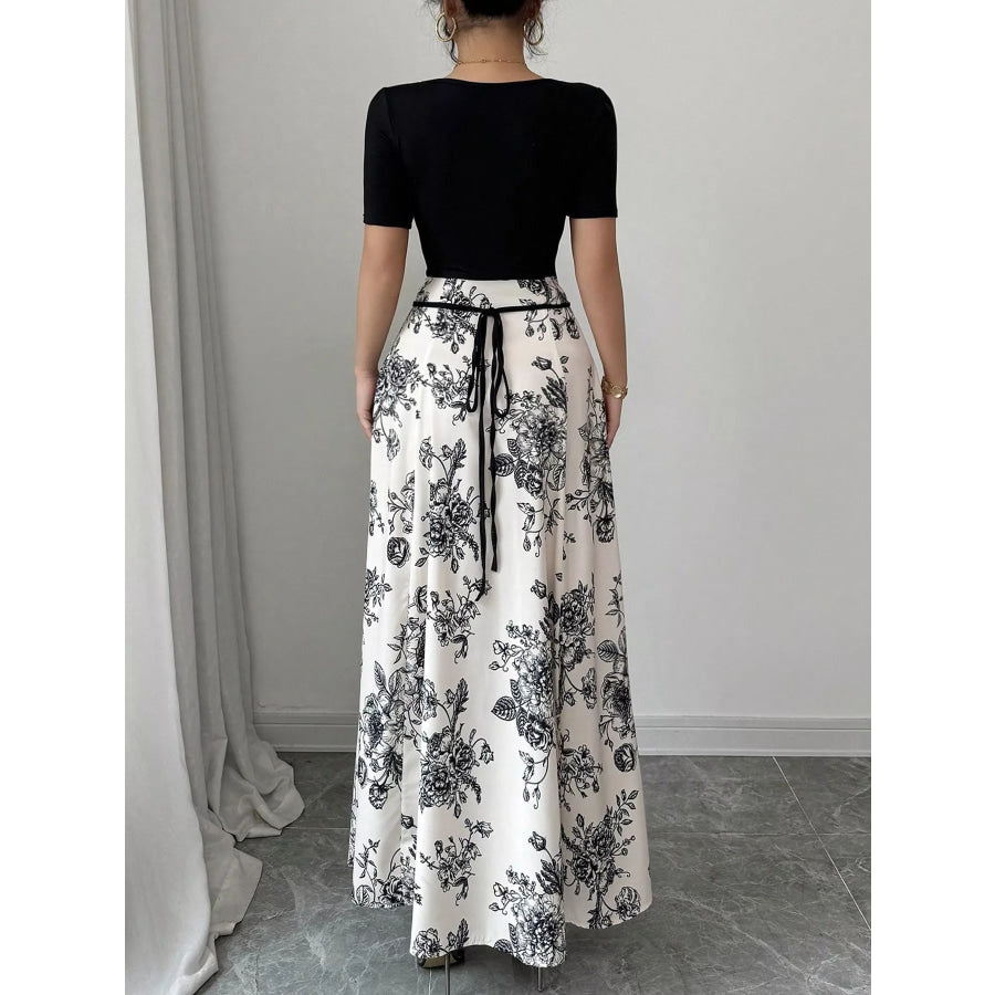 Floral Print Square Neck Maxi Dress Apparel and Accessories