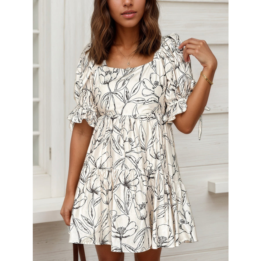 Floral Print Square Neck Mini Dress Apparel and Accessories
