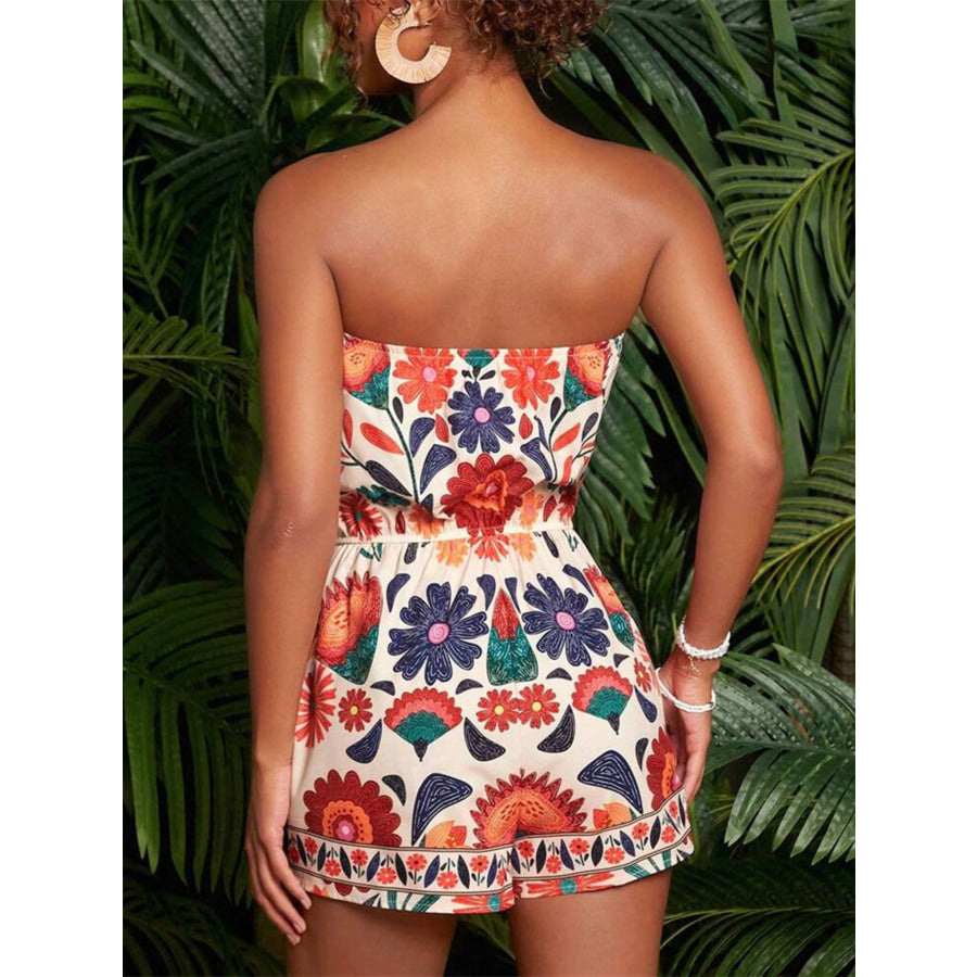 Floral Print Strapless Elastic Waist Romper Apparel and Accessories