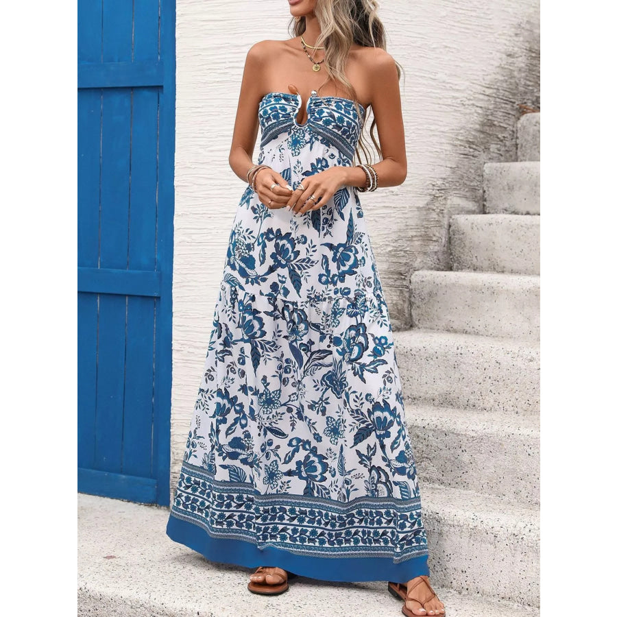 Floral Print Strapless Maxi Dress Apparel and Accessories