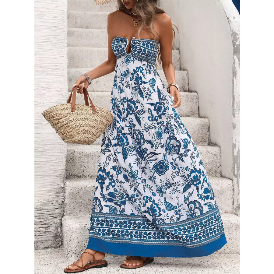 Floral Print Strapless Maxi Dress Apparel and Accessories