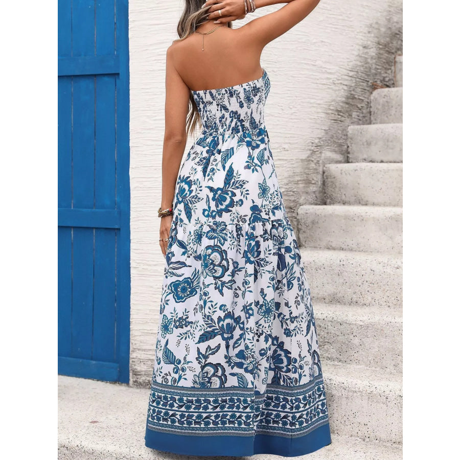 Floral Print Strapless Maxi Dress Apparel and Accessories