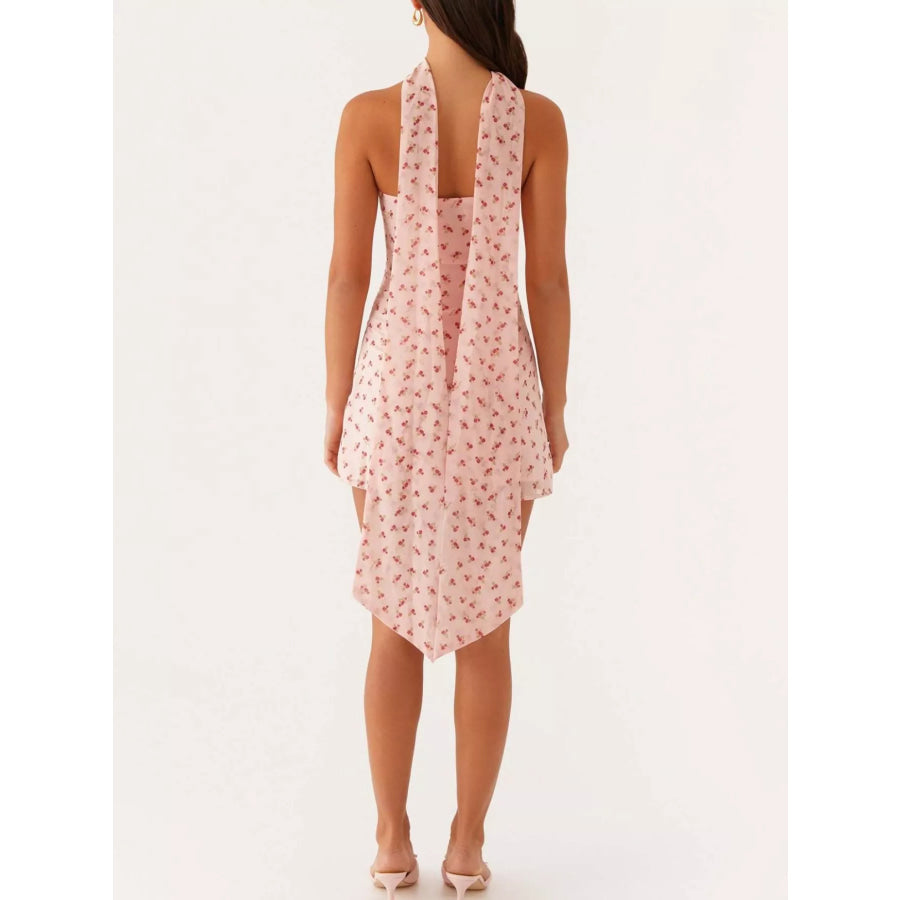 Floral Print Strapless Mini Dress with Scarf Apparel and Accessories