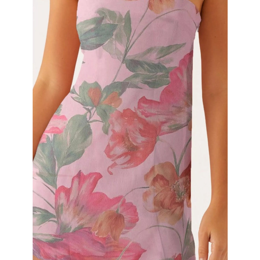 Floral Print Strapless Mini Dress with Scarf Apparel and Accessories