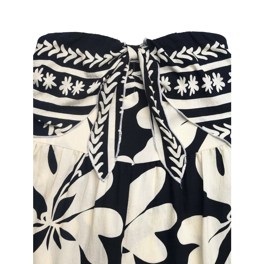 Floral Print Strapless Tie Front Wide Leg Jumpsuit Apparel and Accessories