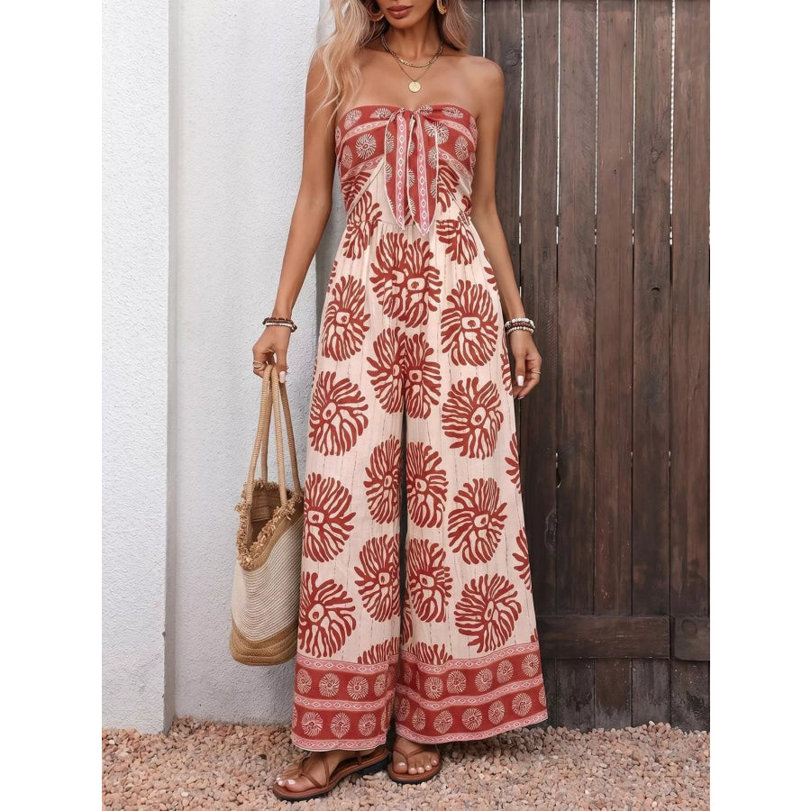 Floral Print Strapless Wide Leg Jumpsuit Apparel and Accessories