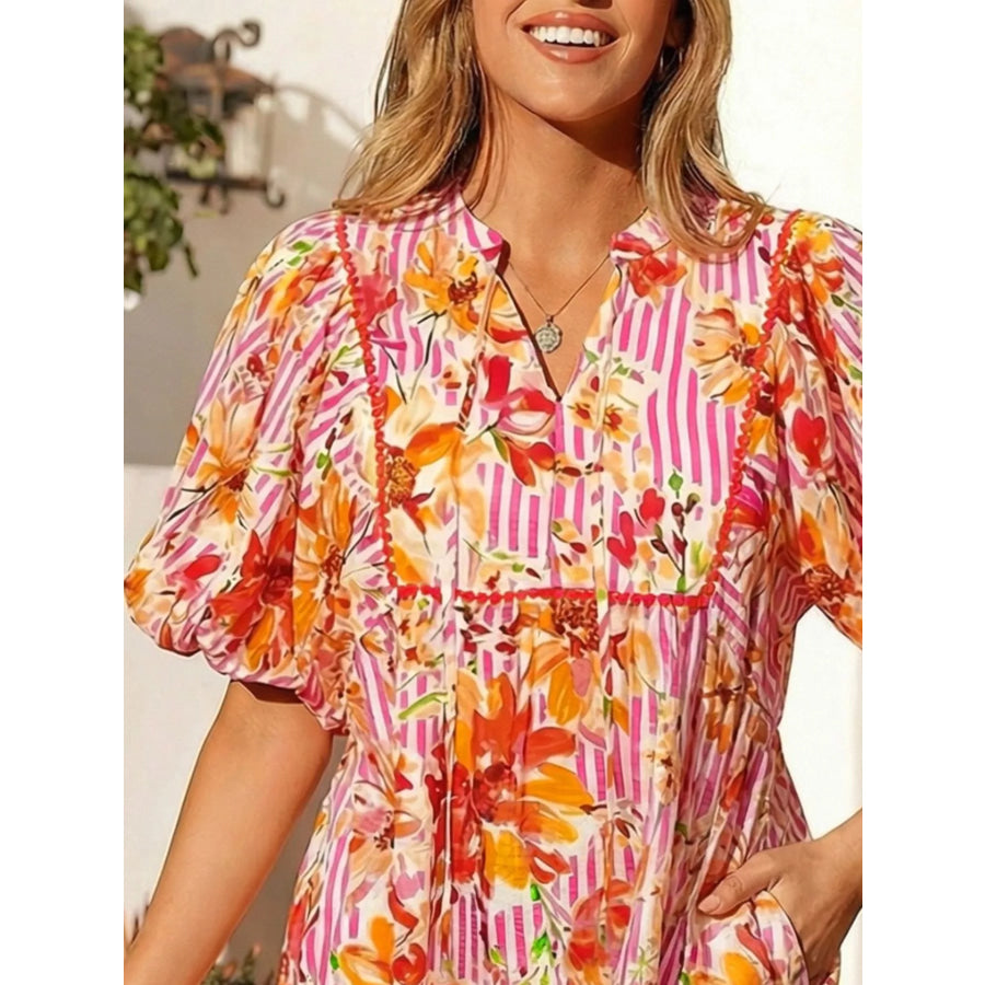 Floral Print Striped Casual Mini Dress Apparel and Accessories