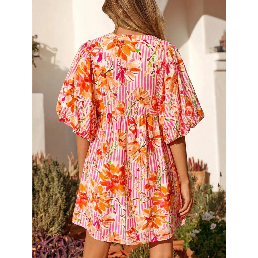 Floral Print Striped Casual Mini Dress Apparel and Accessories