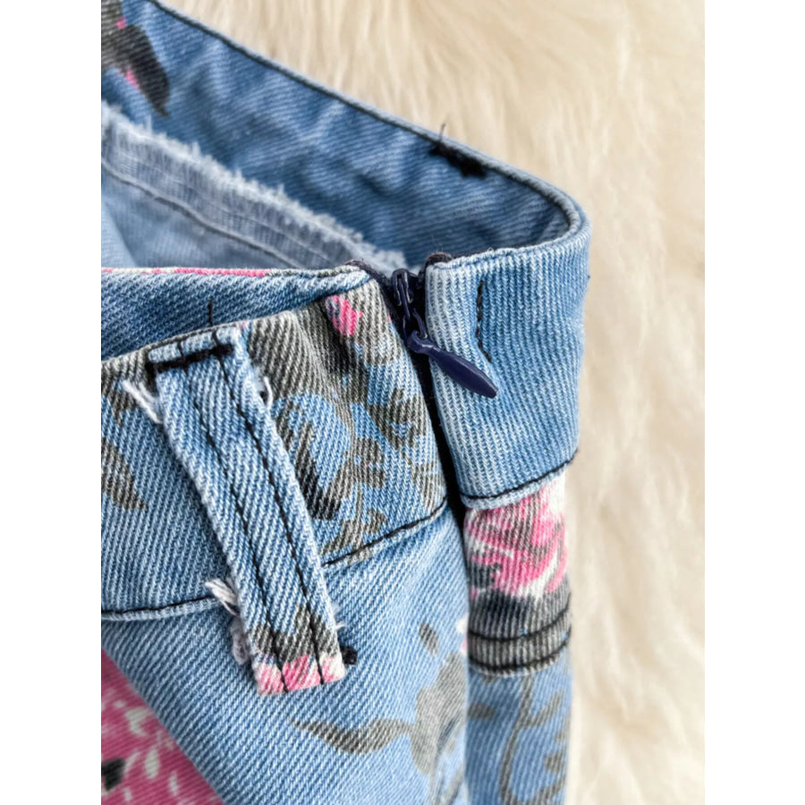 Floral Print Sweetheart Neck Cami and Skirt Denim Set Apparel and Accessories