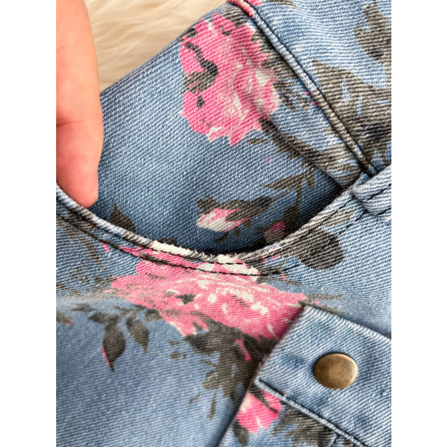 Floral Print Sweetheart Neck Cami and Skirt Denim Set Apparel and Accessories