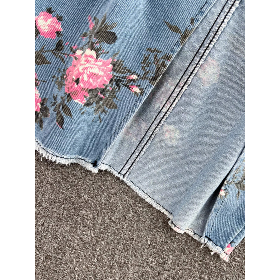 Floral Print Sweetheart Neck Cami and Skirt Denim Set Apparel and Accessories