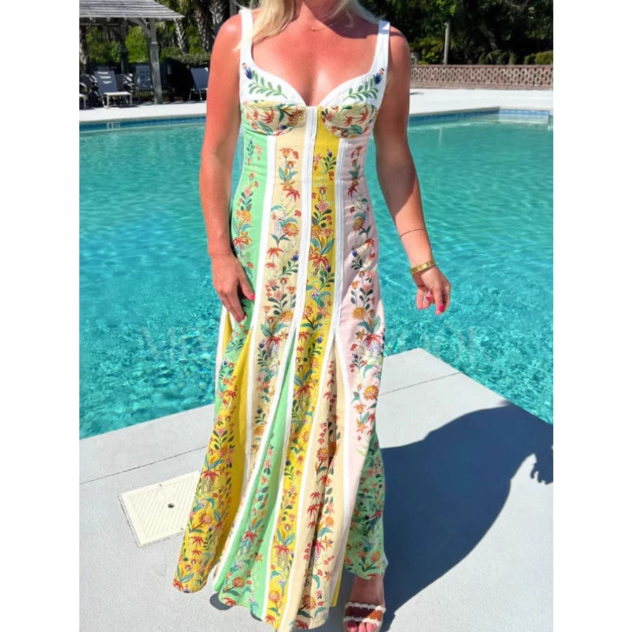Floral Print Sweetheart Neck Cami Dress Green / S Apparel and Accessories
