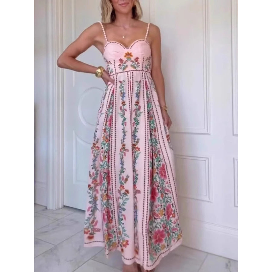 Floral Print Sweetheart Neck Cami Dress Pink / S Apparel and Accessories