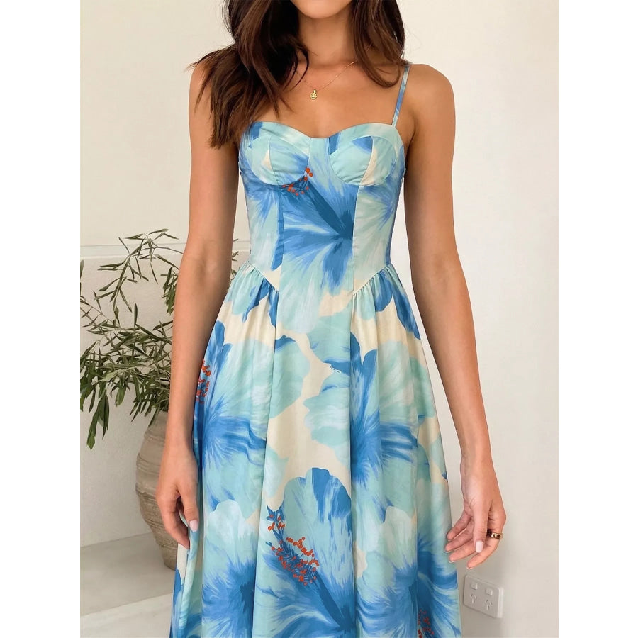 Floral Print Sweetheart Neck Dress Apparel and Accessories