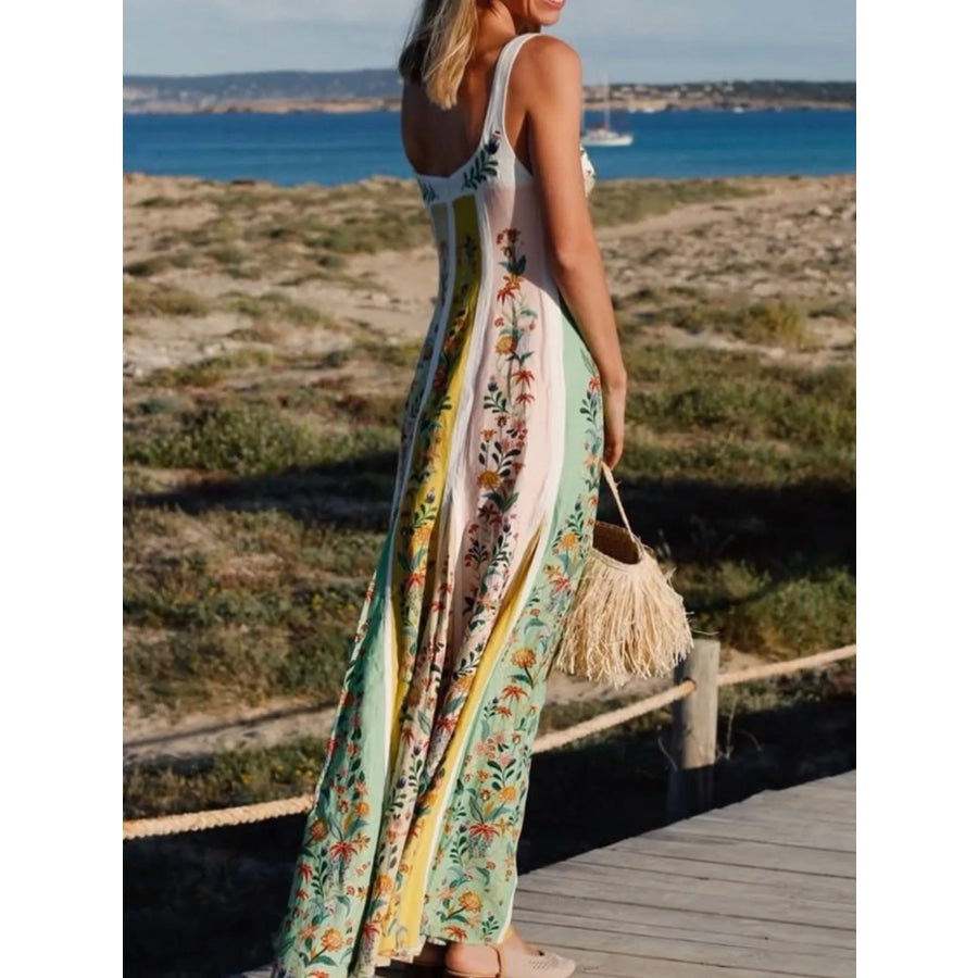 Floral Print Sweetheart Neck Maxi Dress Apparel and Accessories