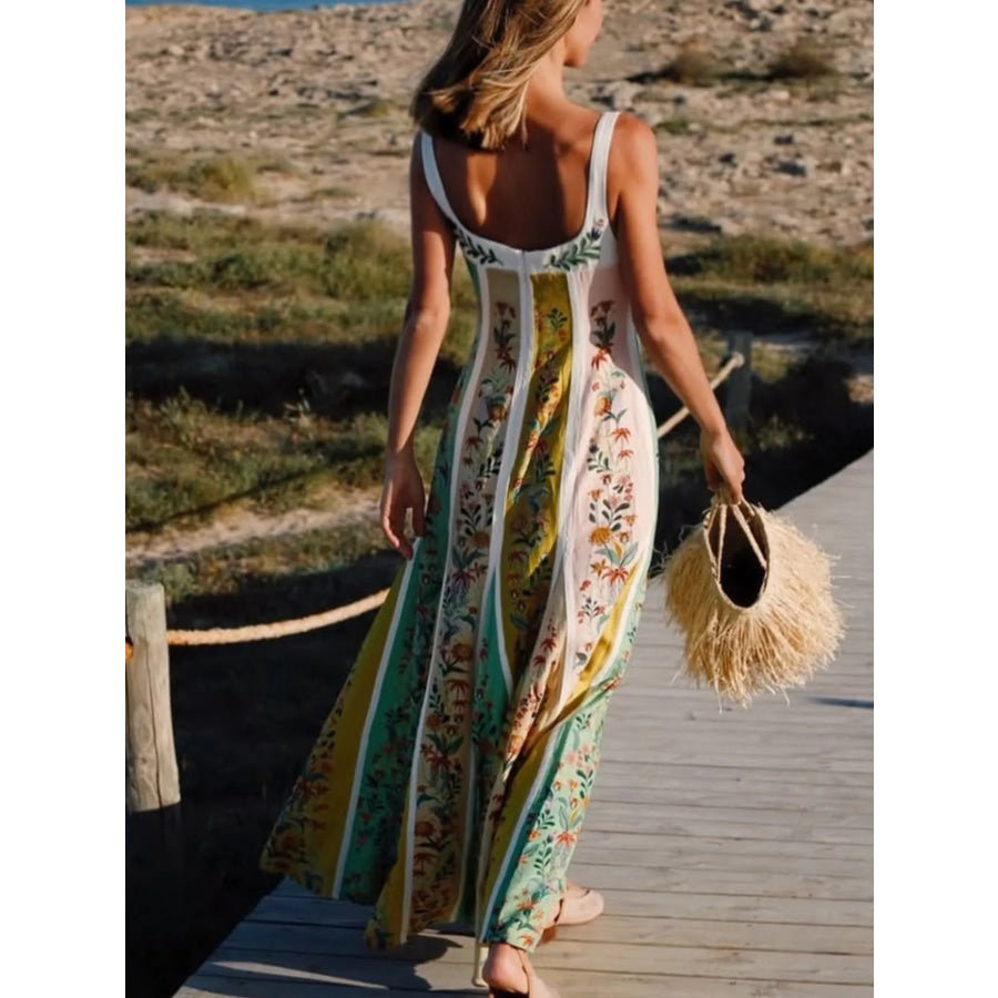 Floral Print Sweetheart Neck Maxi Dress Apparel and Accessories