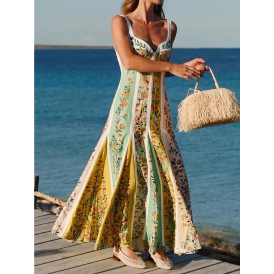 Floral Print Sweetheart Neck Maxi Dress Apparel and Accessories