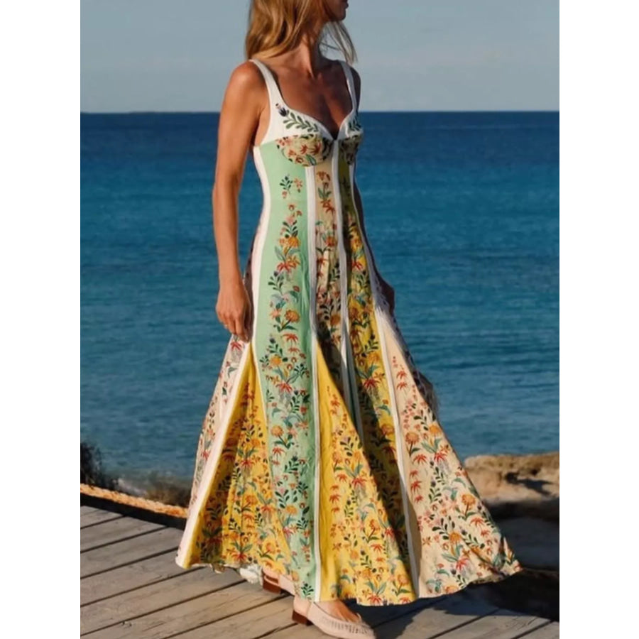 Floral Print Sweetheart Neck Maxi Dress Apparel and Accessories