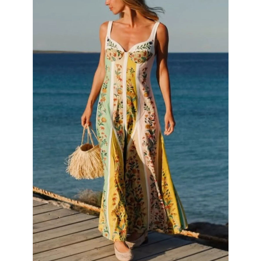 Floral Print Sweetheart Neck Maxi Dress Apparel and Accessories