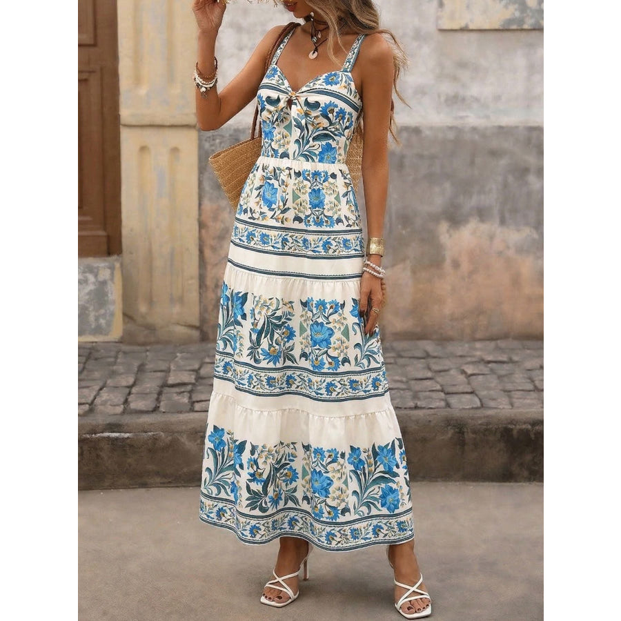 Floral Print Sweetheart Neck Maxi Dress Apparel and Accessories