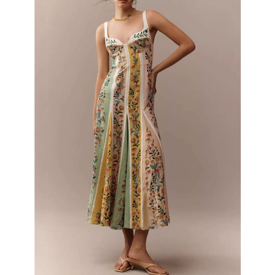 Floral Print Sweetheart Neck Maxi Dress Apparel and Accessories