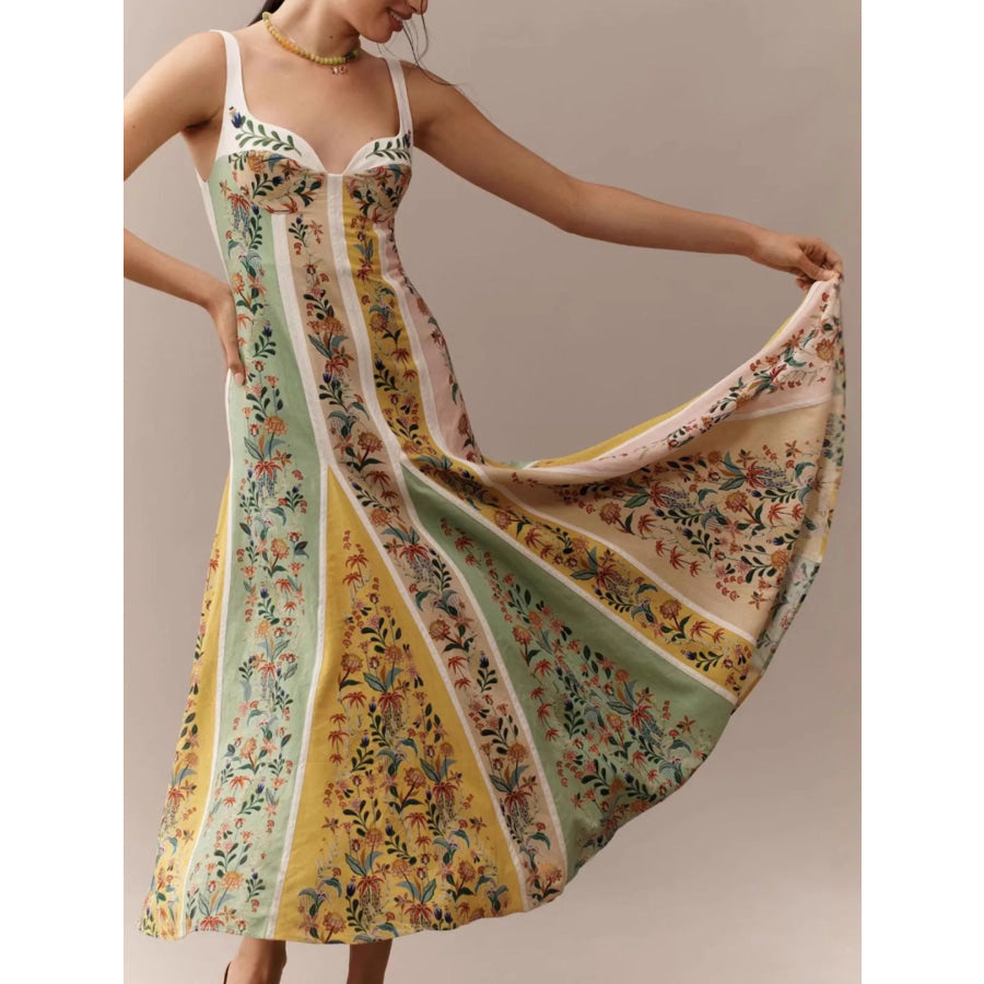 Floral Print Sweetheart Neck Maxi Dress Apparel and Accessories