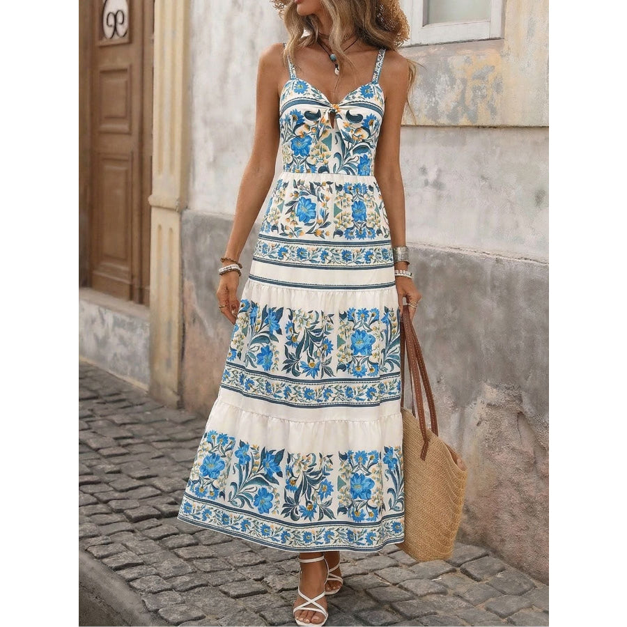 Floral Print Sweetheart Neck Maxi Dress Blue / S Apparel and Accessories