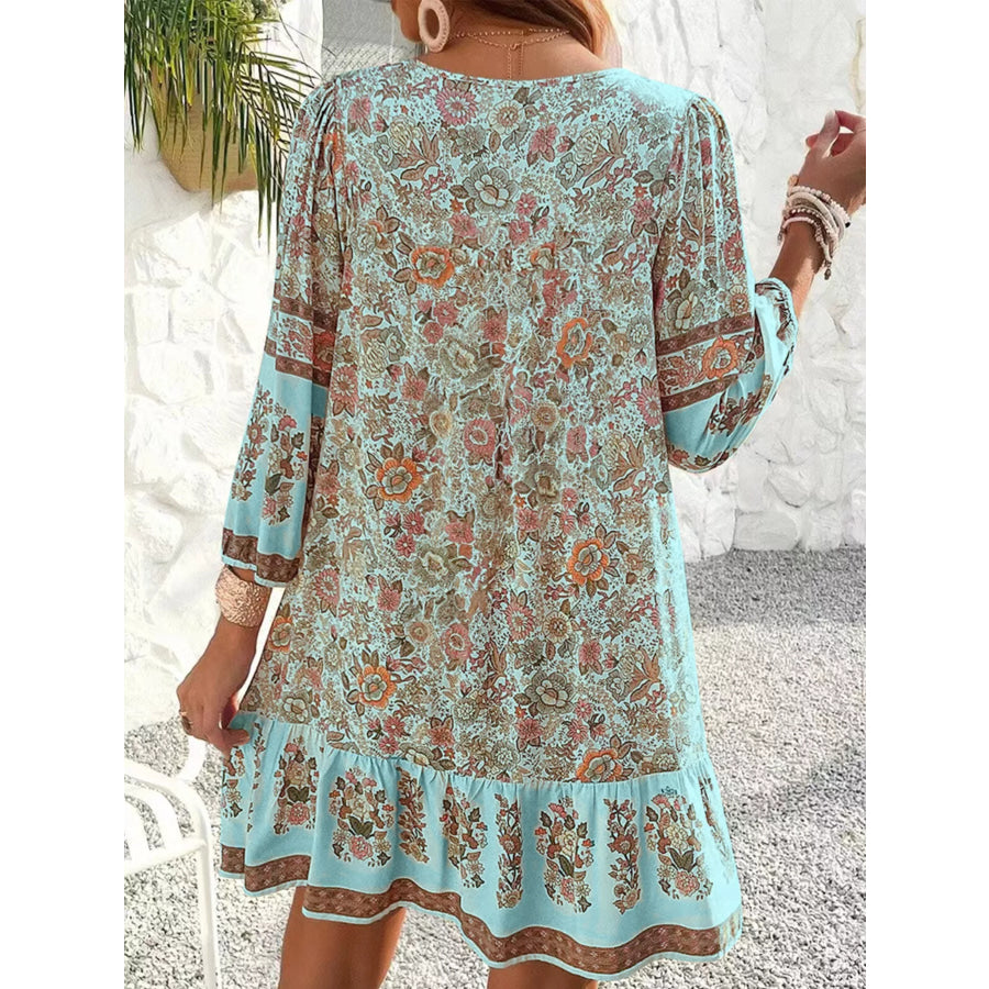 Floral Print Tassel Tie Neck Mini Dress Apparel and Accessories