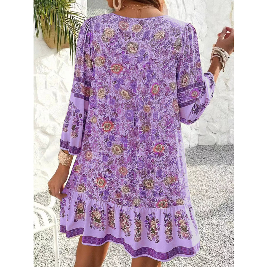 Floral Print Tassel Tie Neck Mini Dress Apparel and Accessories