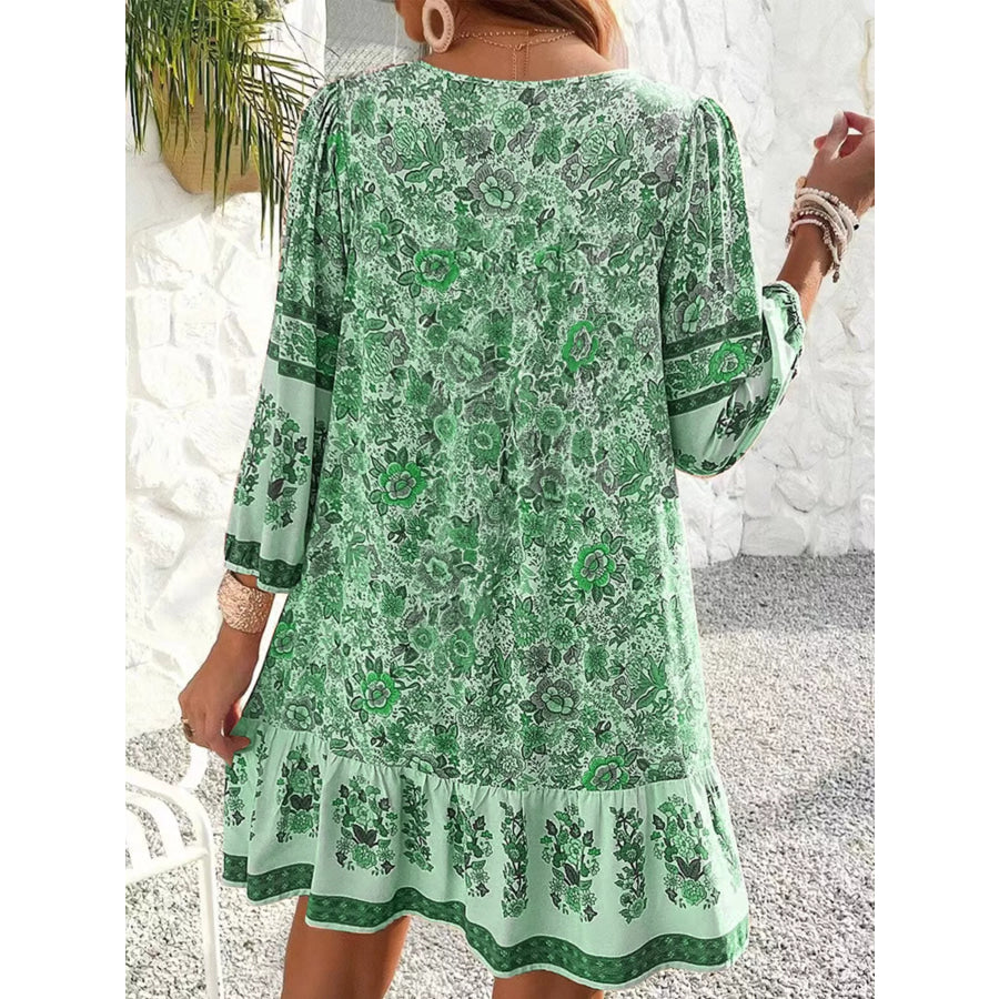 Floral Print Tassel Tie Neck Mini Dress Apparel and Accessories