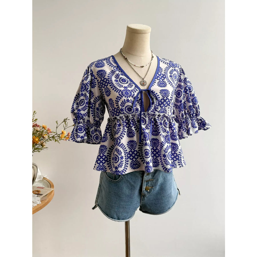 Floral Print Tie-Front Blouse Apparel and Accessories