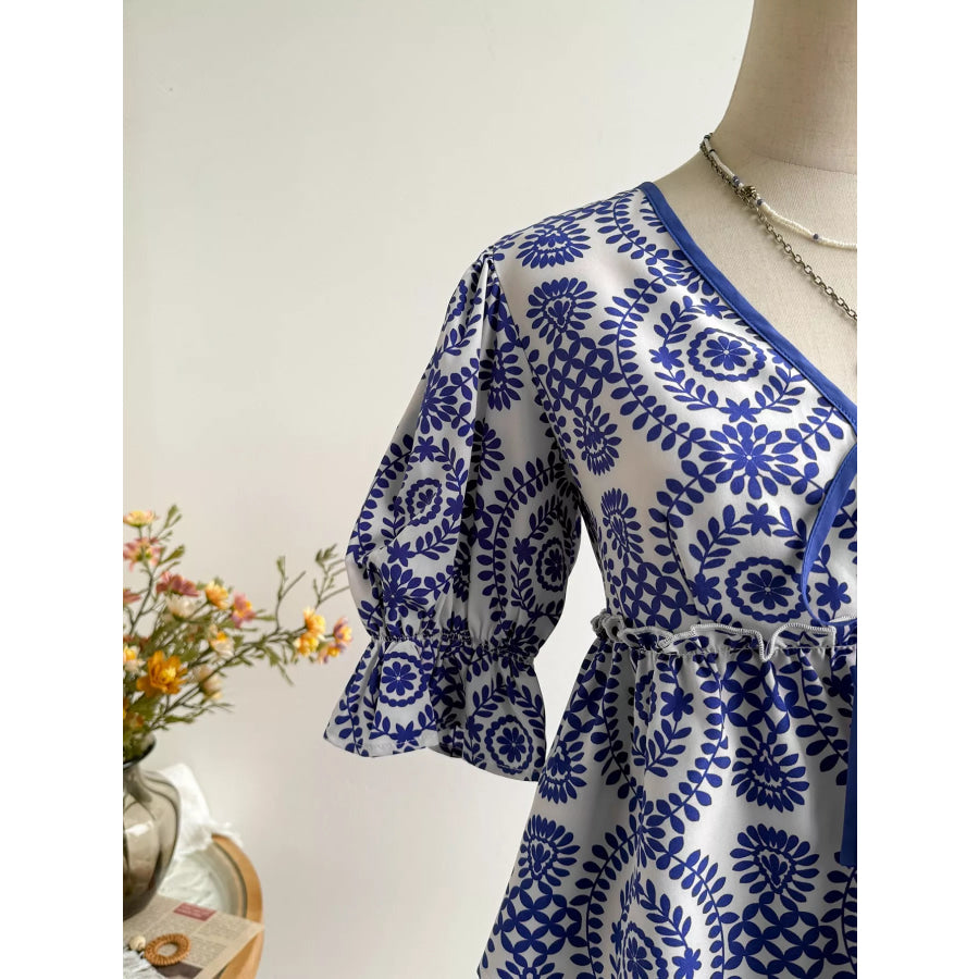 Floral Print Tie-Front Blouse Apparel and Accessories