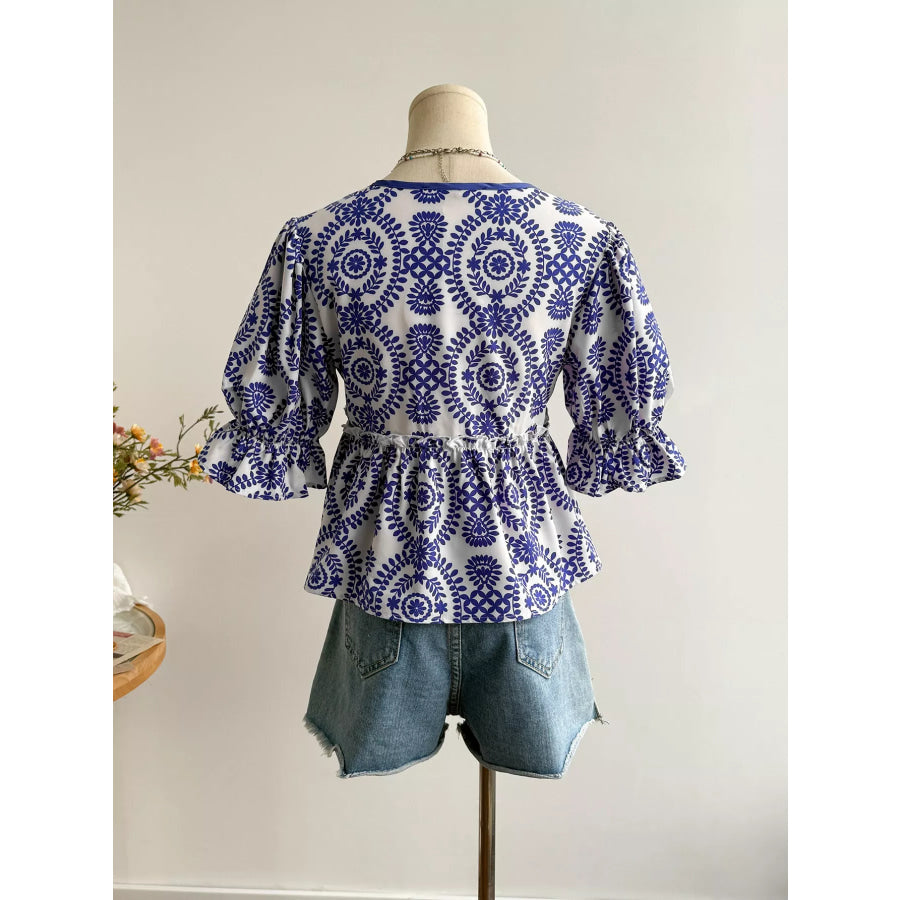 Floral Print Tie-Front Blouse Apparel and Accessories