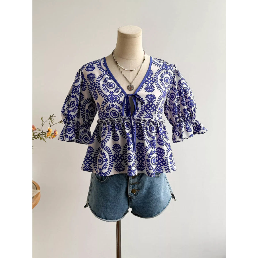 Floral Print Tie-Front Blouse Apparel and Accessories