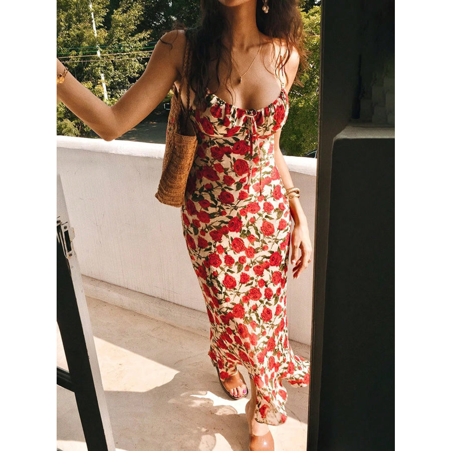 Floral Print Tie-Front Midi Dress / S Apparel and Accessories