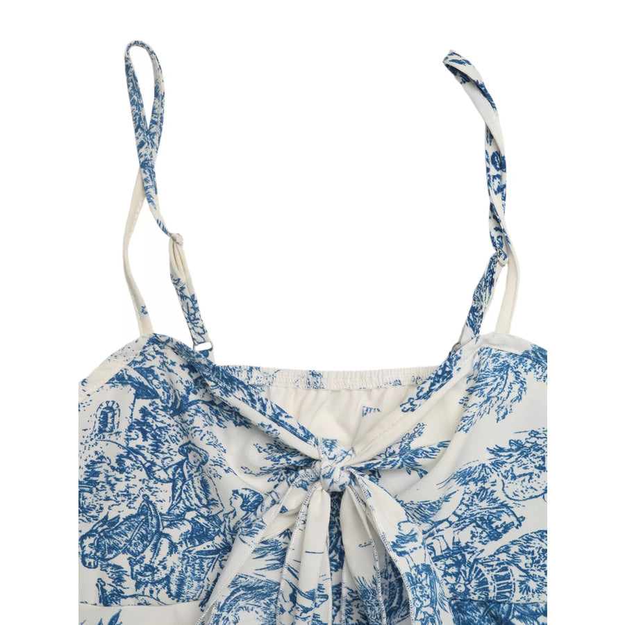 Floral Print Tie Front Ruffle Hem Cami Apparel and Accessories