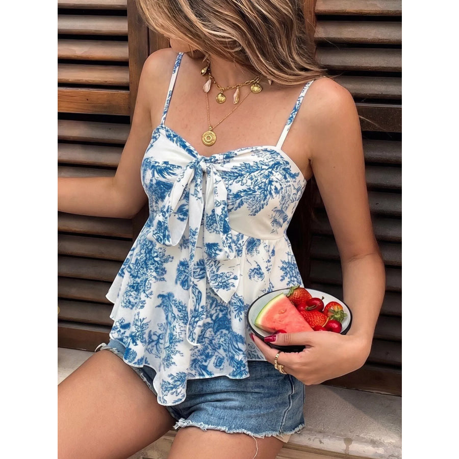 Floral Print Tie Front Ruffle Hem Cami Apparel and Accessories