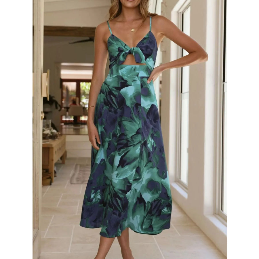 Floral Print Tie-Front Slit Midi Dress Apparel and Accessories