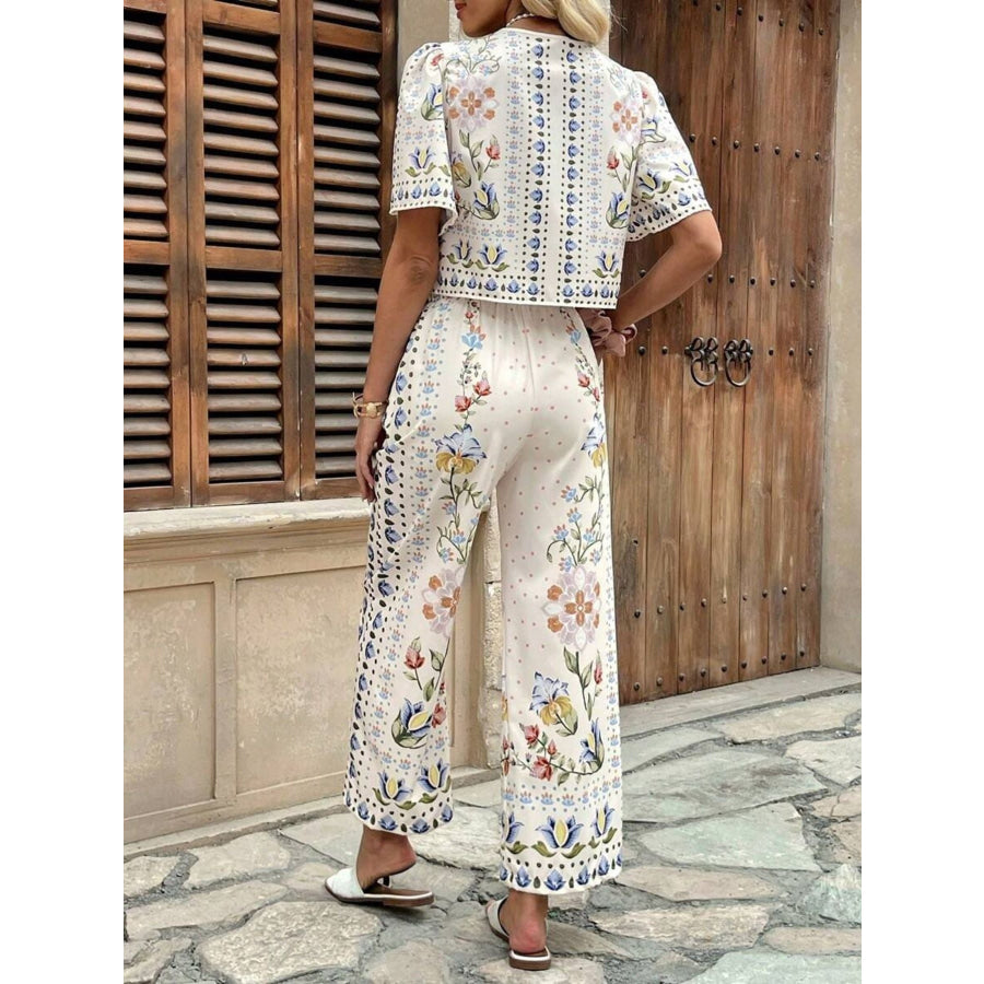 Floral Print Tie-Front Top and Pants Set Apparel and Accessories
