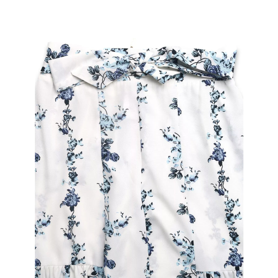 Floral Print Tie Front Wide Leg Pants Apparel and Accessories